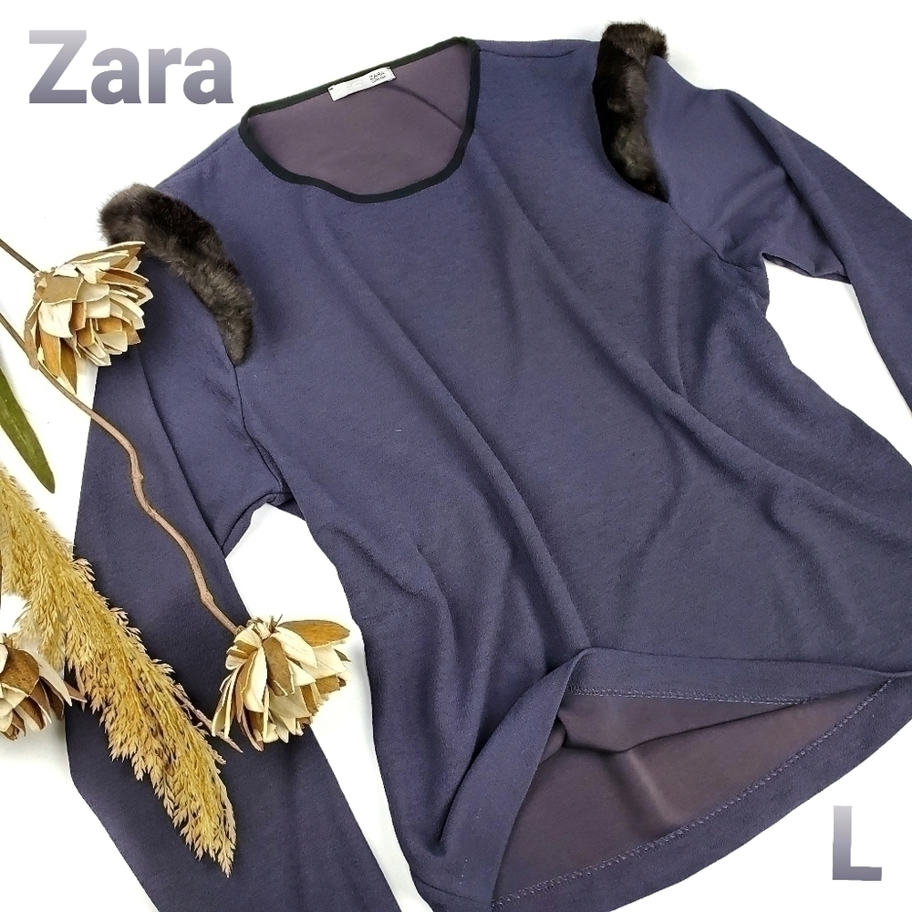 Zara Purple Faux Fur Shoulders Long Sleeve Top L